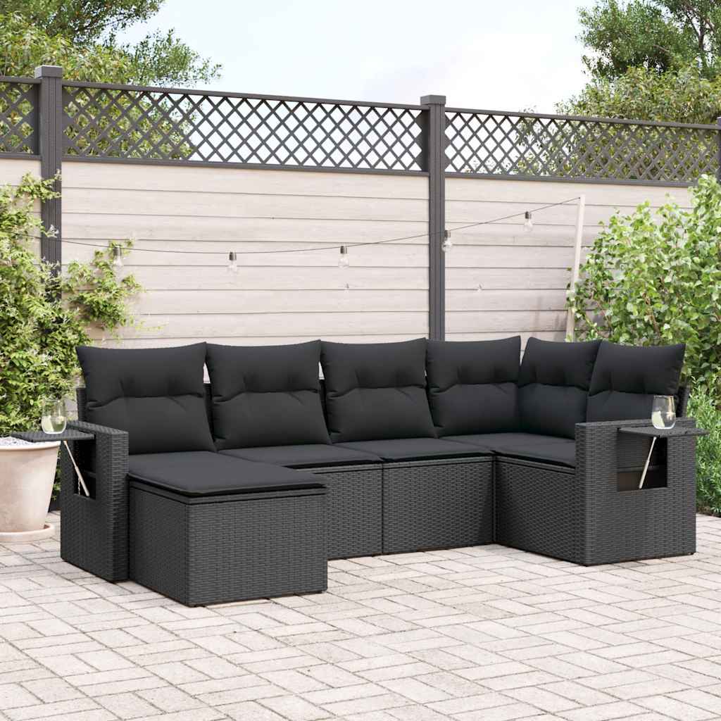Set Divano da Giardino 6 pz con Cuscini Nero in Polyrattan | homemem39