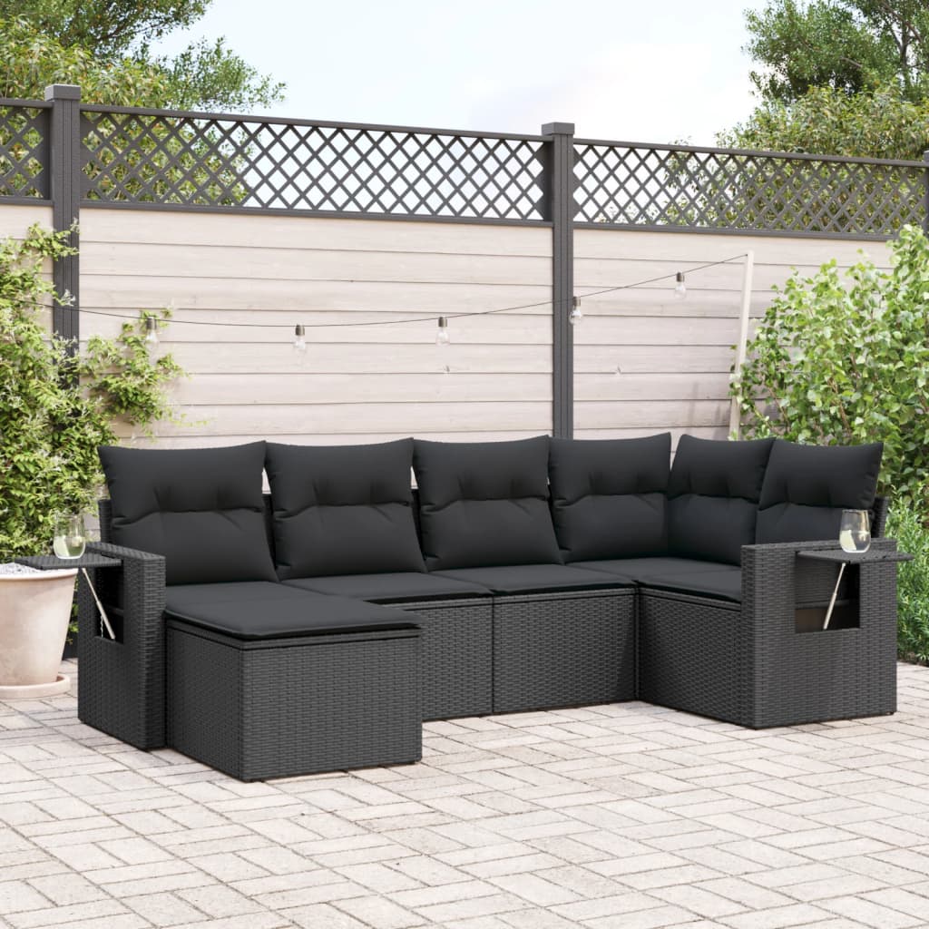 Set Divano da Giardino 6 pz con Cuscini Nero in Polyrattan - homemem39