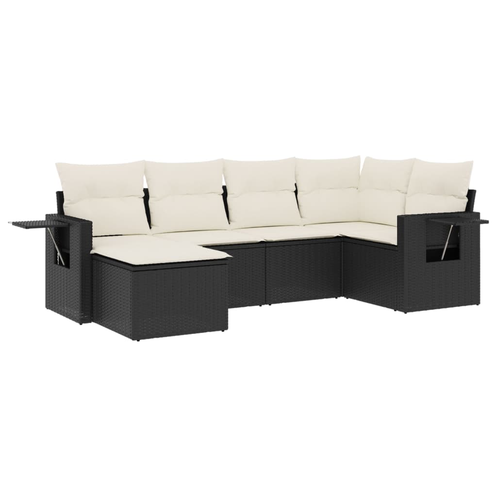 Set Divano da Giardino 6 pz con Cuscini Nero in Polyrattan | homemem39