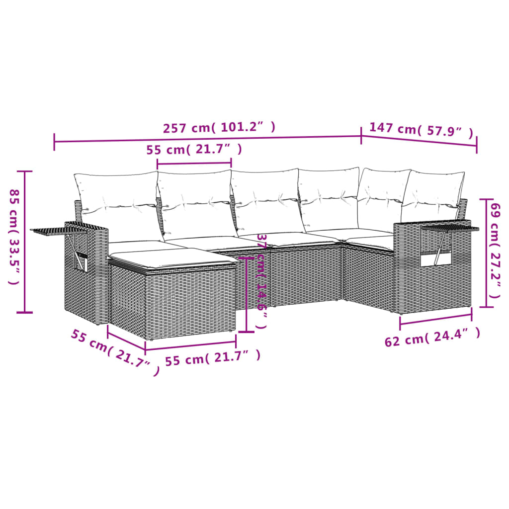 Set Divano da Giardino 6 pz con Cuscini Nero in Polyrattan | homemem39
