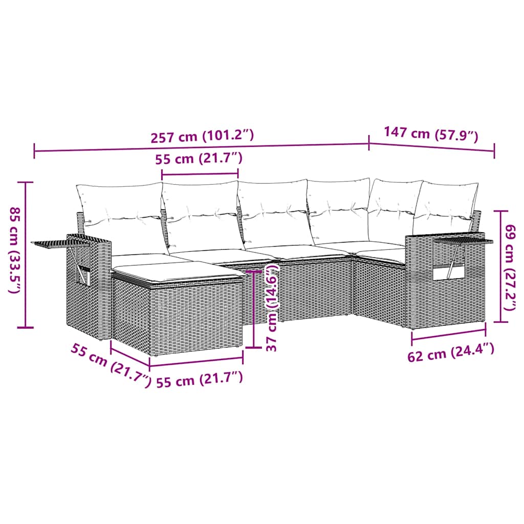 Set Divano da Giardino 6 pz con Cuscini Marrone in Polyrattan - homemem39