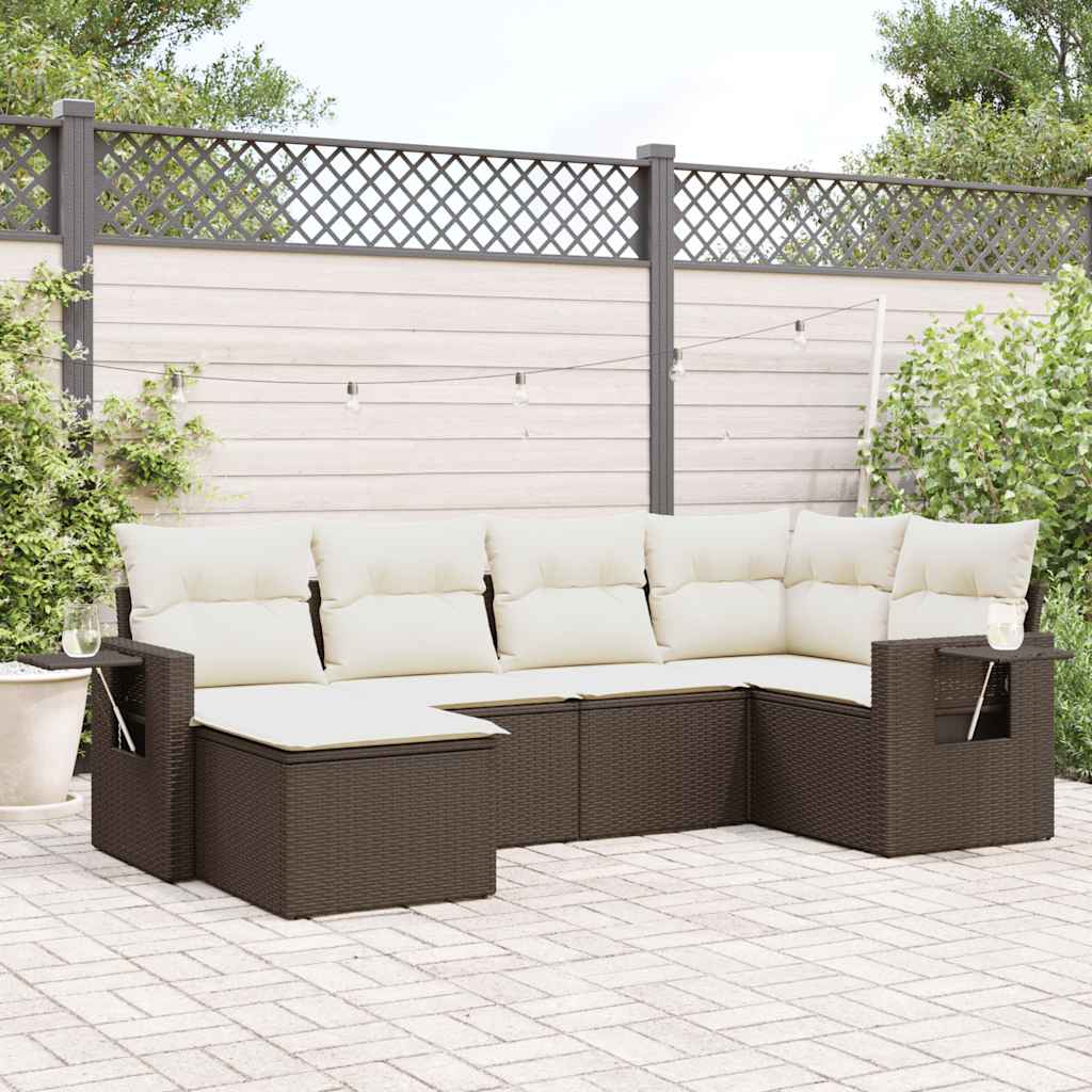 Set Divano da Giardino 6 pz con Cuscini Marrone in Polyrattan - homemem39