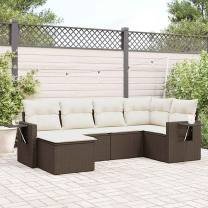Set Divano da Giardino 6 pz con Cuscini Marrone in Polyrattan - homemem39