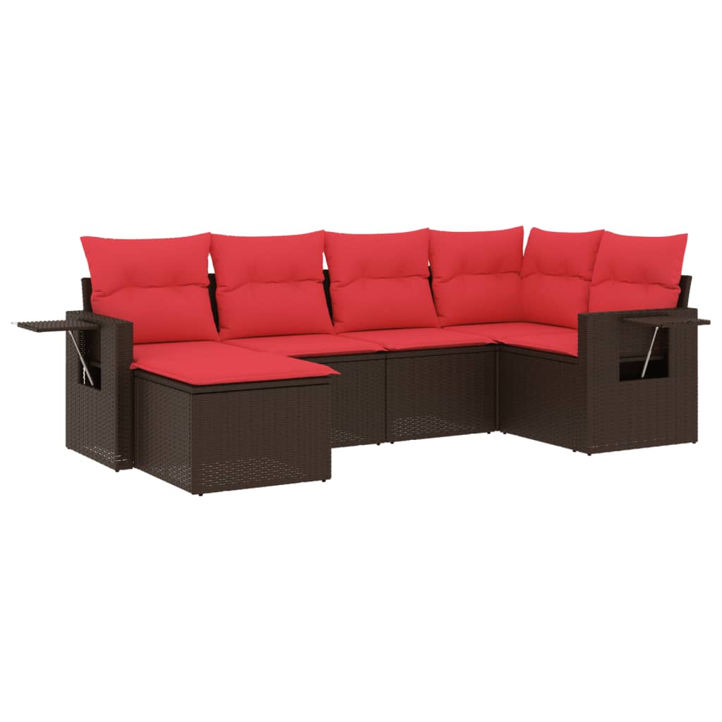 Set Divani da Giardino 6 pz con Cuscini Marrone in Polyrattan