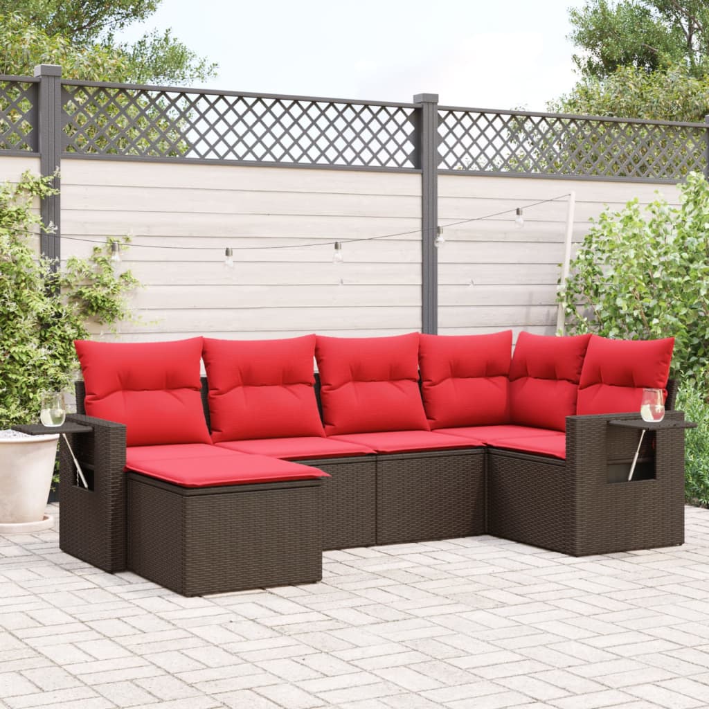 Set Divani da Giardino 6 pz con Cuscini Marrone in Polyrattan