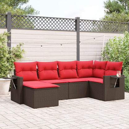 Set Divani da Giardino 6 pz con Cuscini Marrone in Polyrattan