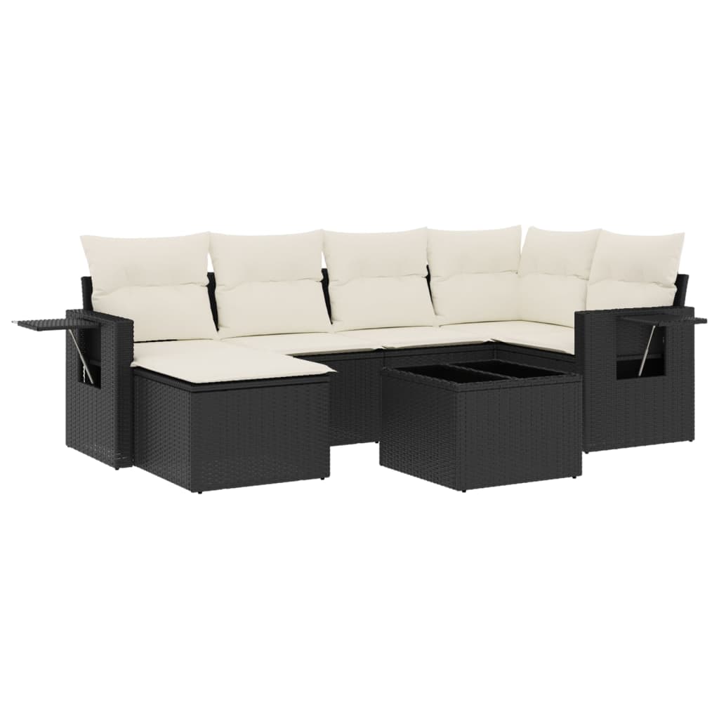 Set Divani da Giardino con Cuscini 7pz Nero Polyrattan | homemem39