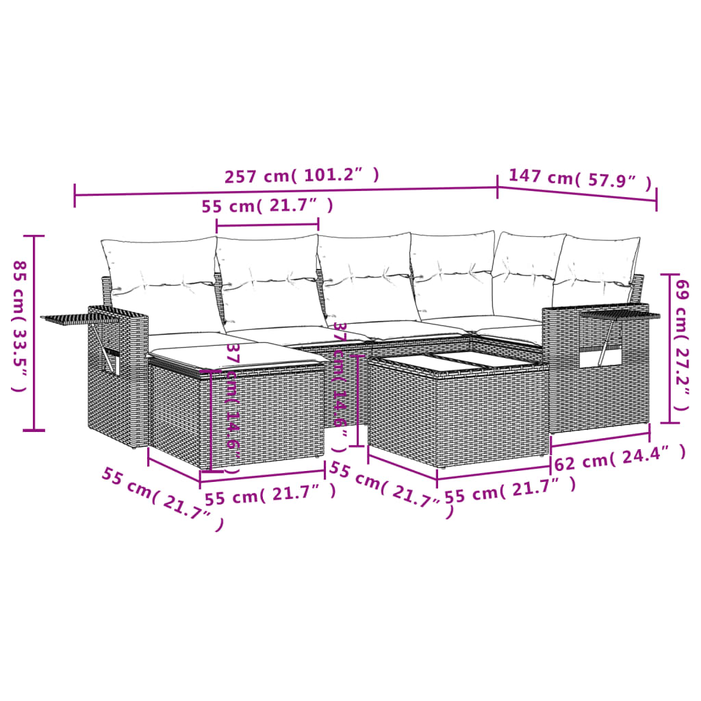 Set Divani da Giardino con Cuscini 7pz Nero Polyrattan | homemem39
