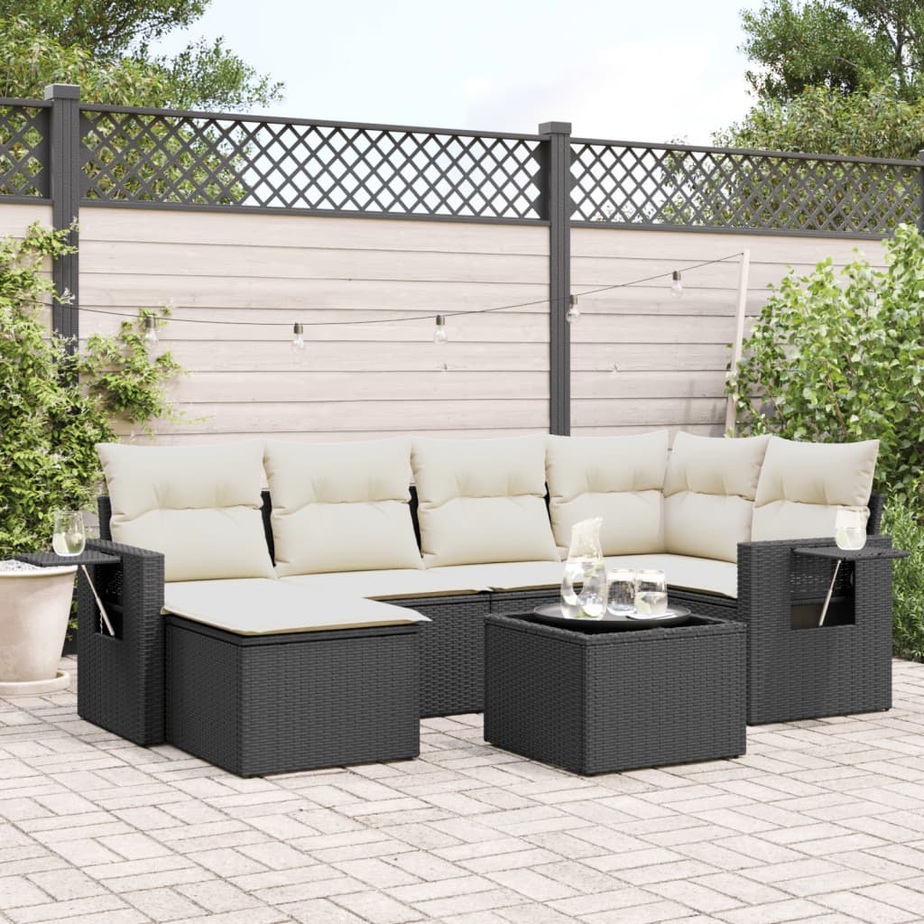 Set Divani da Giardino con Cuscini 7pz Nero Polyrattan | homemem39