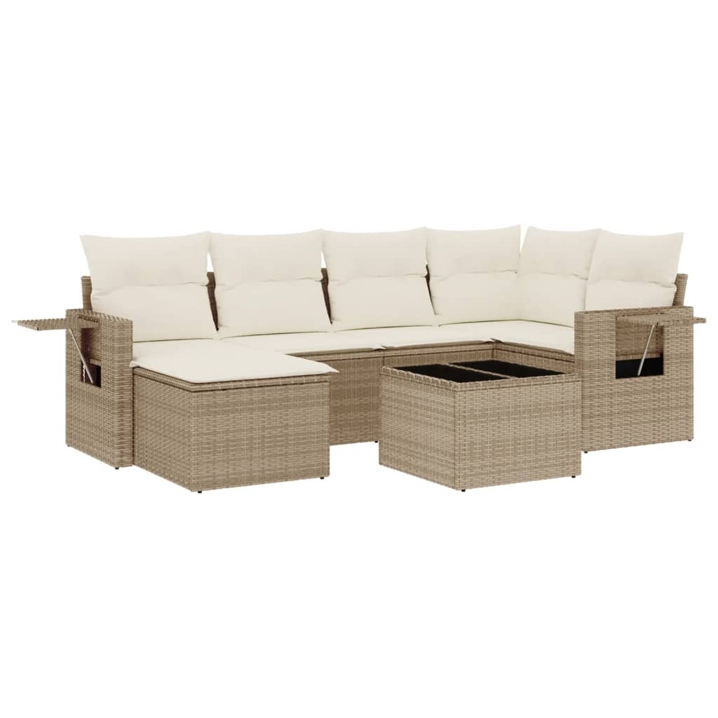 Set Divani da Giardino 7 pz con Cuscini Beige in Polyrattan - homemem39