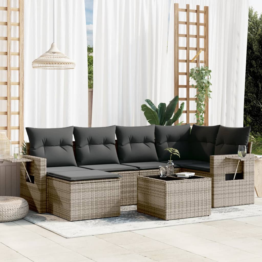 Set Divani da Giardino 7 pz con Cuscini Grigio in Polyrattan - homemem39