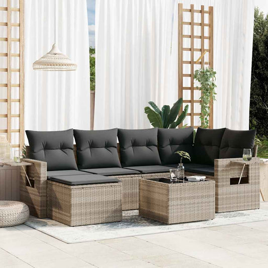 Set Divani da Giardino 7pz con Cuscini Grigio Chiaro Polyrattan - homemem39