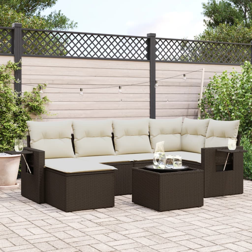 Set Divani da Giardino 7 pz con Cuscini Marrone in Polyrattan - homemem39