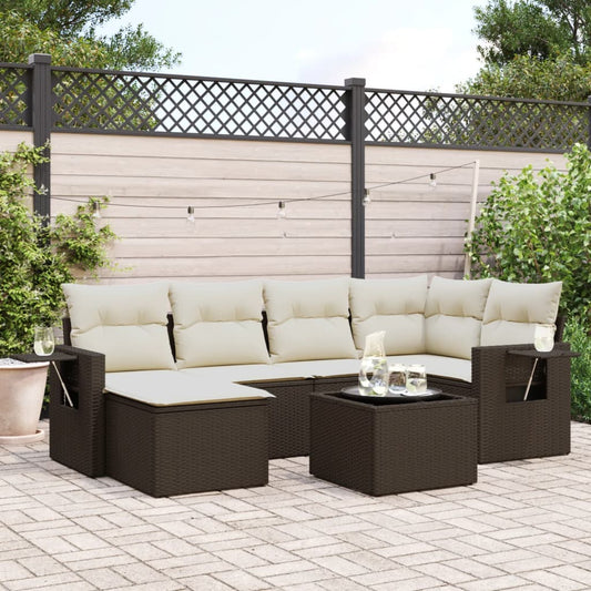 Set Divani da Giardino 7 pz con Cuscini Marrone in Polyrattan - homemem39