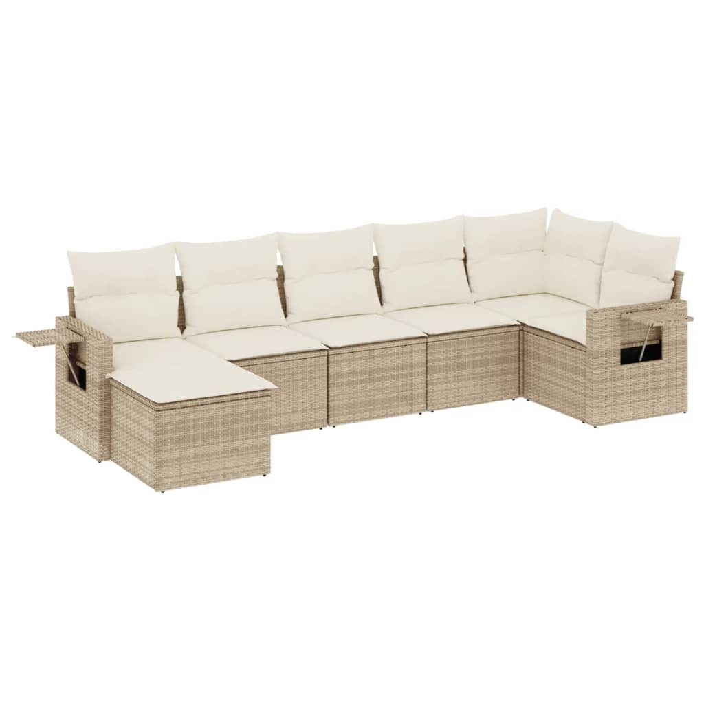 Set Divani da Giardino 7 pz con Cuscini Beige in Polyrattan - homemem39
