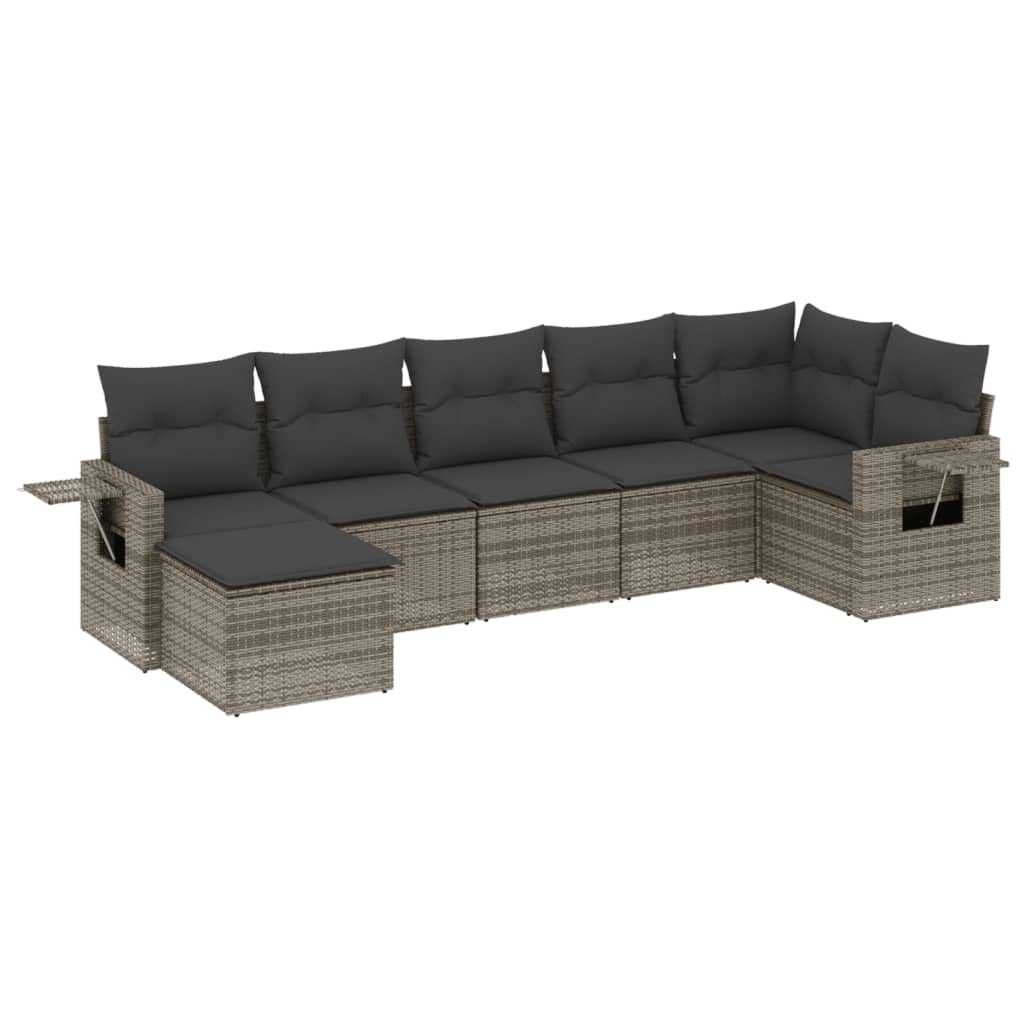 Set Divani da Giardino 7 pz con Cuscini Grigio in Polyrattan - homemem39