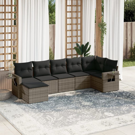 Set Divani da Giardino 7 pz con Cuscini Grigio in Polyrattan - homemem39