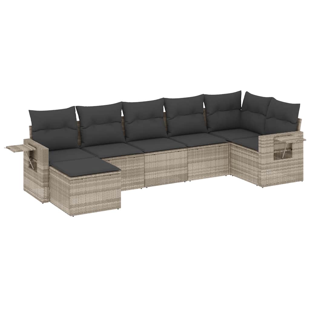 Set Divani da Giardino 7pz con Cuscini Grigio Chiaro Polyrattan - homemem39
