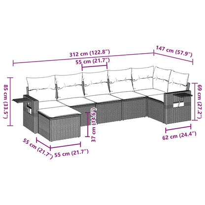 Set Divani da Giardino 7 pz con Cuscini Marrone in Polyrattan - homemem39