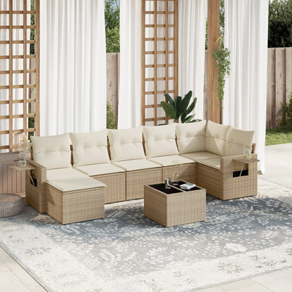 Set Divano da Giardino 8 pz con Cuscini Beige in Polyrattan - homemem39