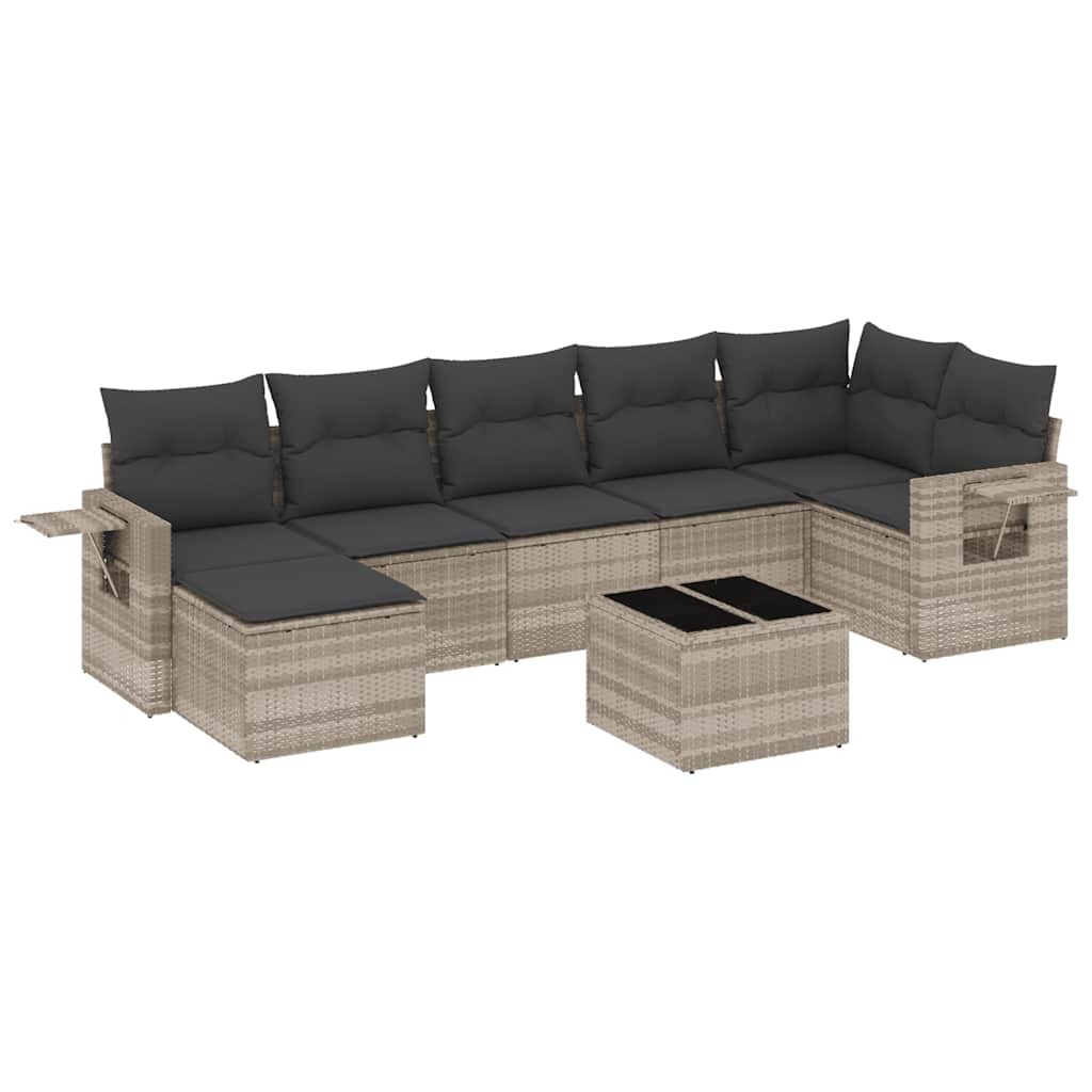 Set Divano da Giardino 8pz con Cuscini Grigio Chiaro Polyrattan - homemem39