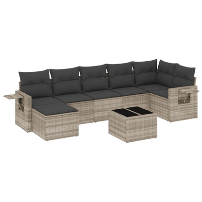 Set Divano da Giardino 8pz con Cuscini Grigio Chiaro Polyrattan - homemem39