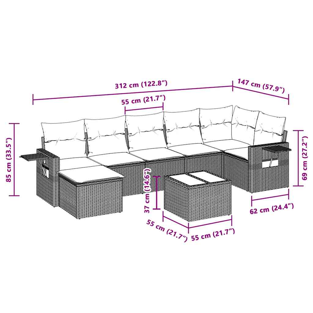 Set Divano da Giardino 8pz con Cuscini Grigio Chiaro Polyrattan - homemem39