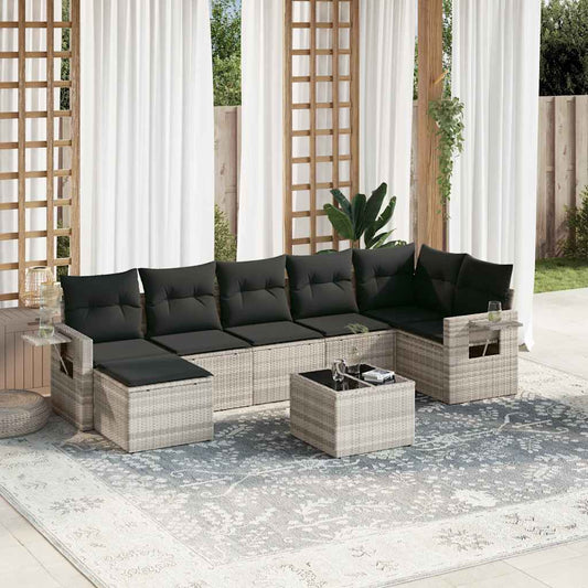 Set Divano da Giardino 8pz con Cuscini Grigio Chiaro Polyrattan - homemem39