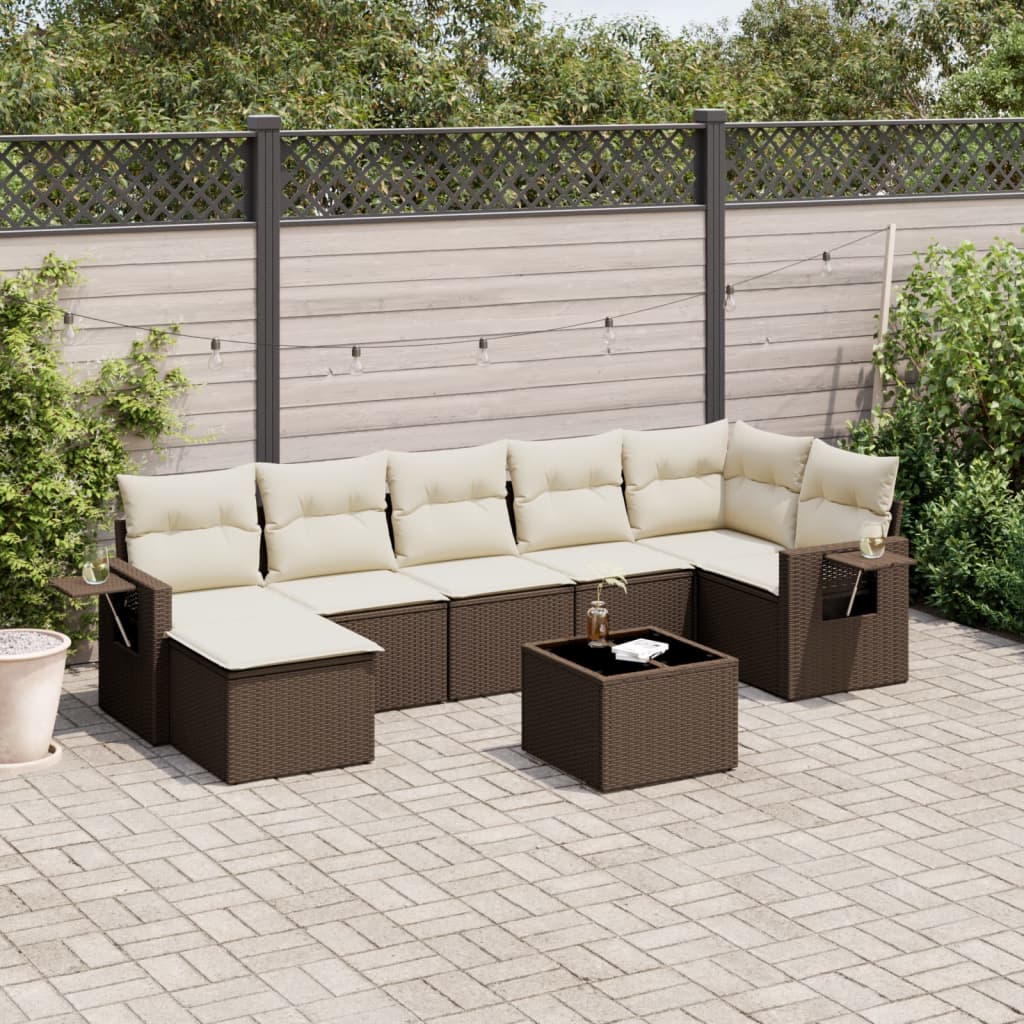 Set Divani da Giardino 8 pz con Cuscini Marrone in Polyrattan - homemem39