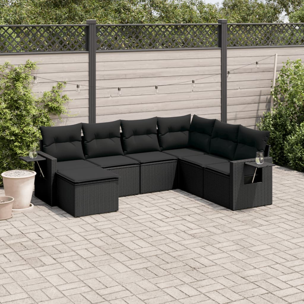 Set Divani da Giardino con Cuscini 7pz Nero Polyrattan - homemem39