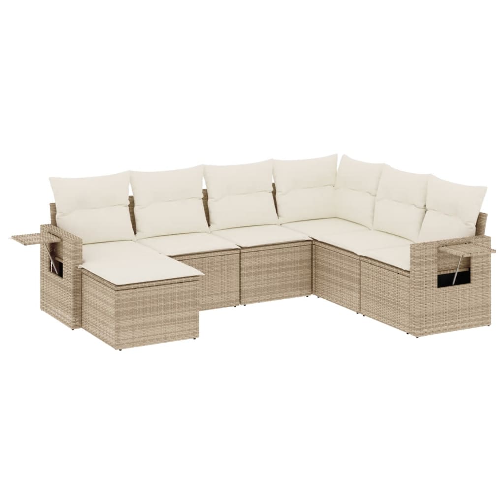 Set Divani da Giardino 7 pz con Cuscini Beige in Polyrattan - homemem39
