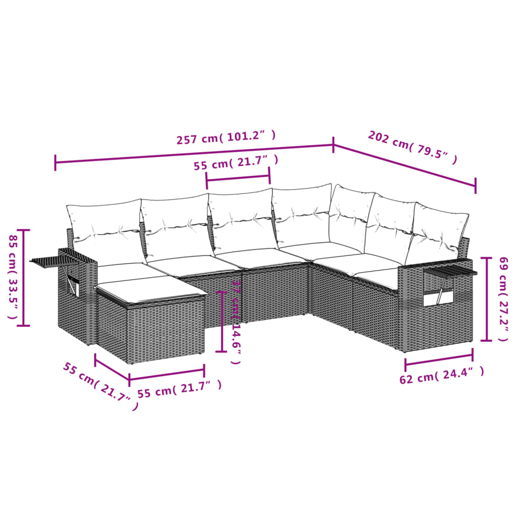 Set Divani da Giardino 7 pz con Cuscini Beige in Polyrattan | homemem39