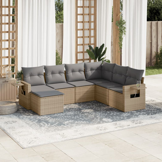 Set Divani da Giardino 7 pz con Cuscini Beige in Polyrattan - homemem39