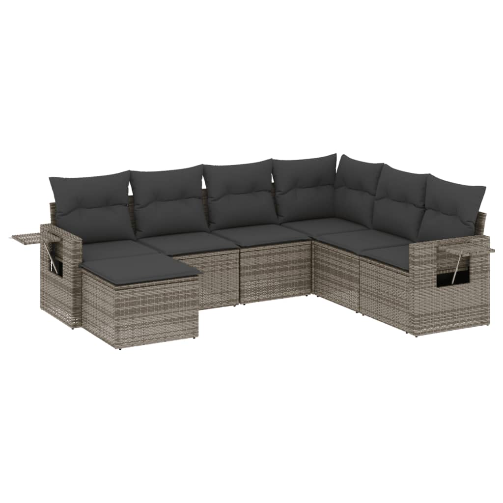 Set Divani da Giardino 7 pz con Cuscini Grigio in Polyrattan - homemem39