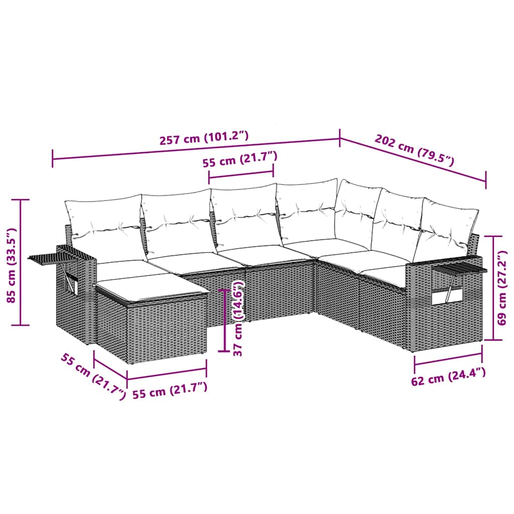 Set Divani da Giardino 7pz con Cuscini Grigio Chiaro Polyrattan - homemem39