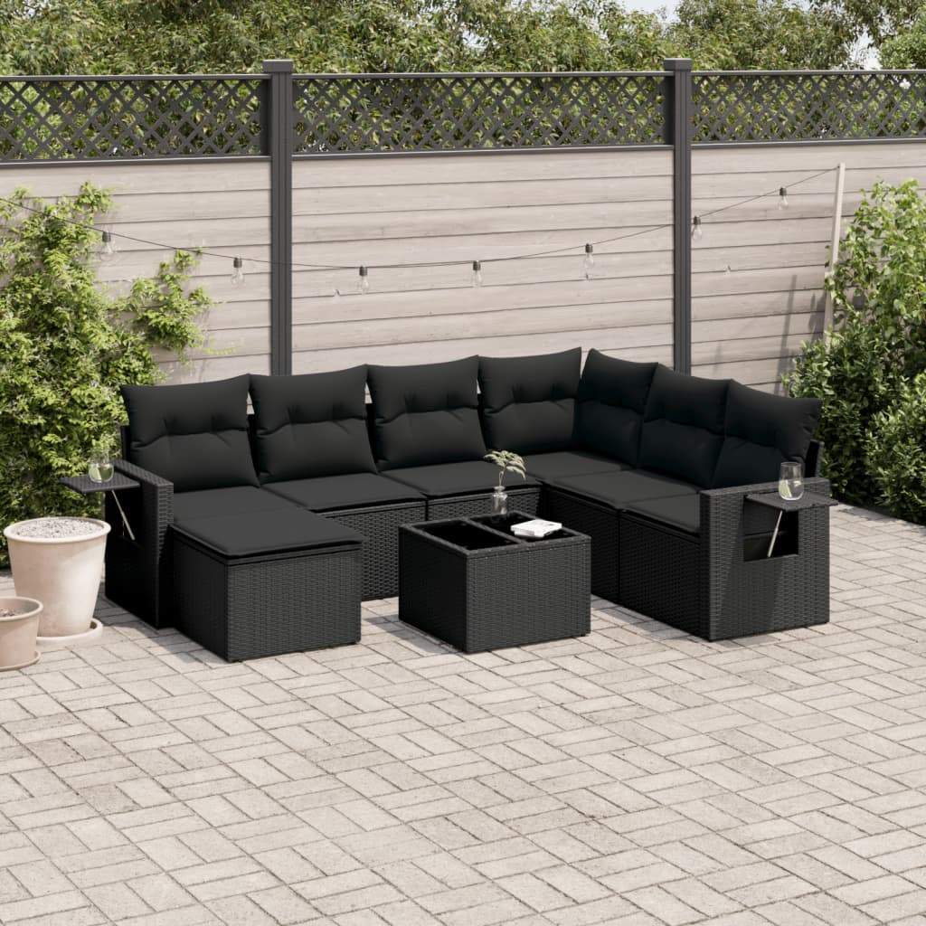 Set Divani da Giardino con Cuscini 8 pz Nero in Polyrattan - homemem39