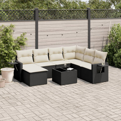 Set Divani da Giardino con Cuscini 8 pz Nero in Polyrattan - homemem39