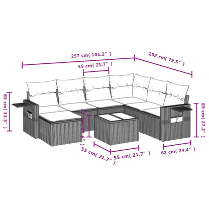 Set Divani da Giardino 8 pz con Cuscini Grigio in Polyrattan | homemem39