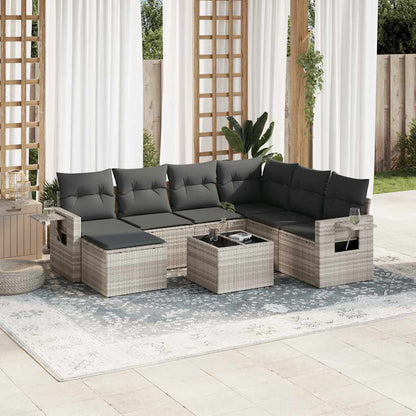 Set Divano da Giardino 8pz con Cuscini Grigio Chiaro Polyrattan - homemem39