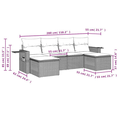 Set Divano da Giardino 6 pz con Cuscini Nero in Polyrattan | homemem39