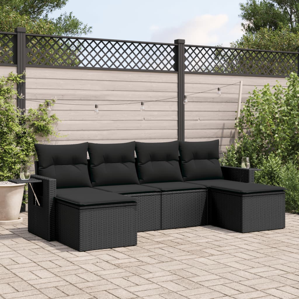 Set Divano da Giardino 6 pz con Cuscini Nero in Polyrattan - homemem39