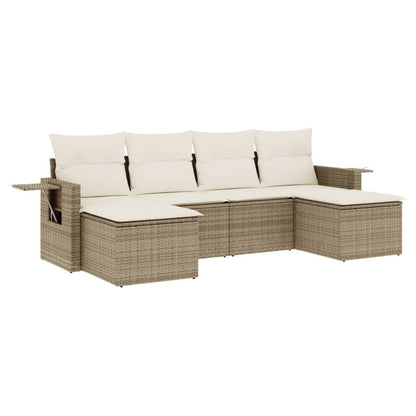 Set Divano da Giardino 6 pz con Cuscini Beige in Polyrattan - homemem39