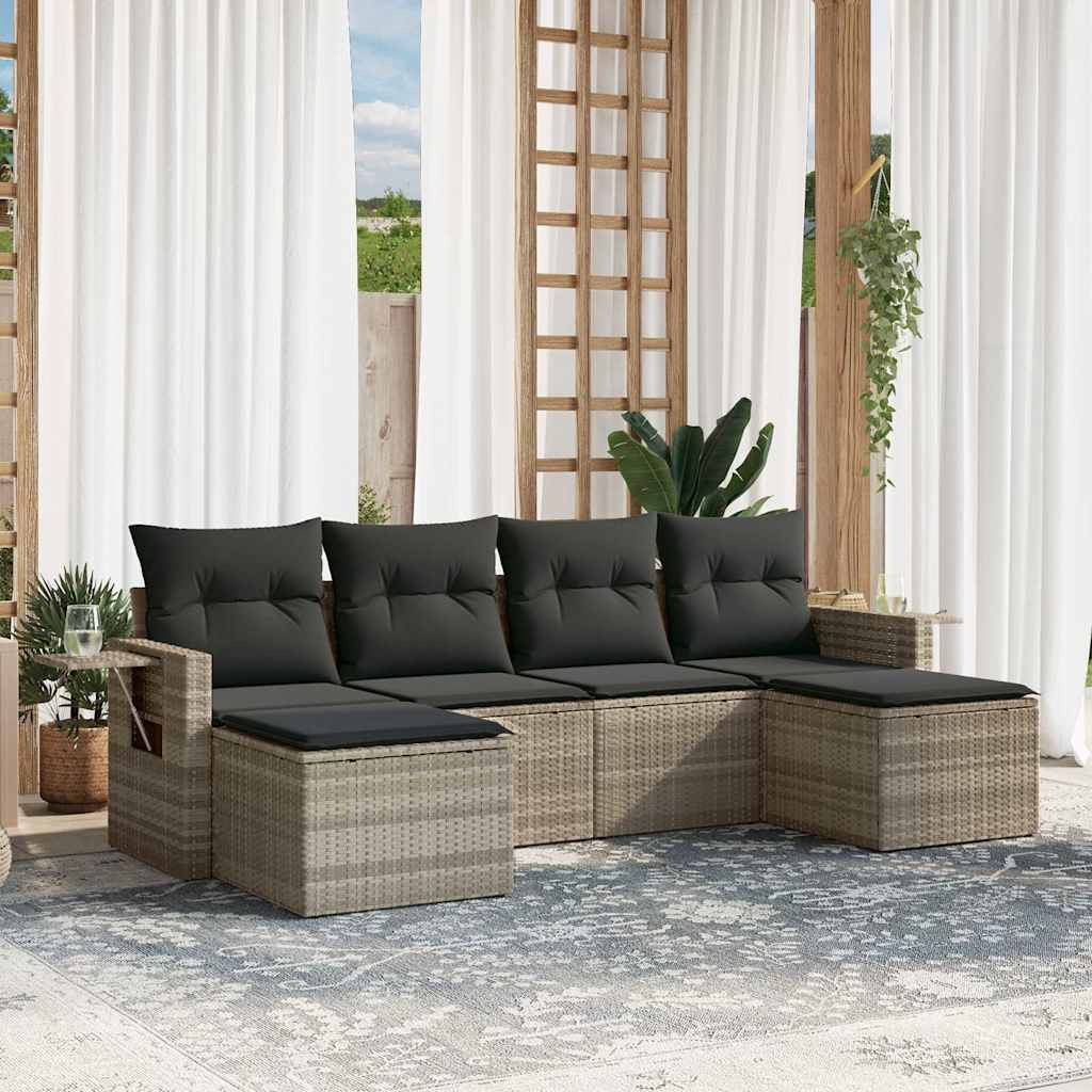 Set Divano da Giardino 6pz con Cuscini Grigio Chiaro Polyrattan | homemem39