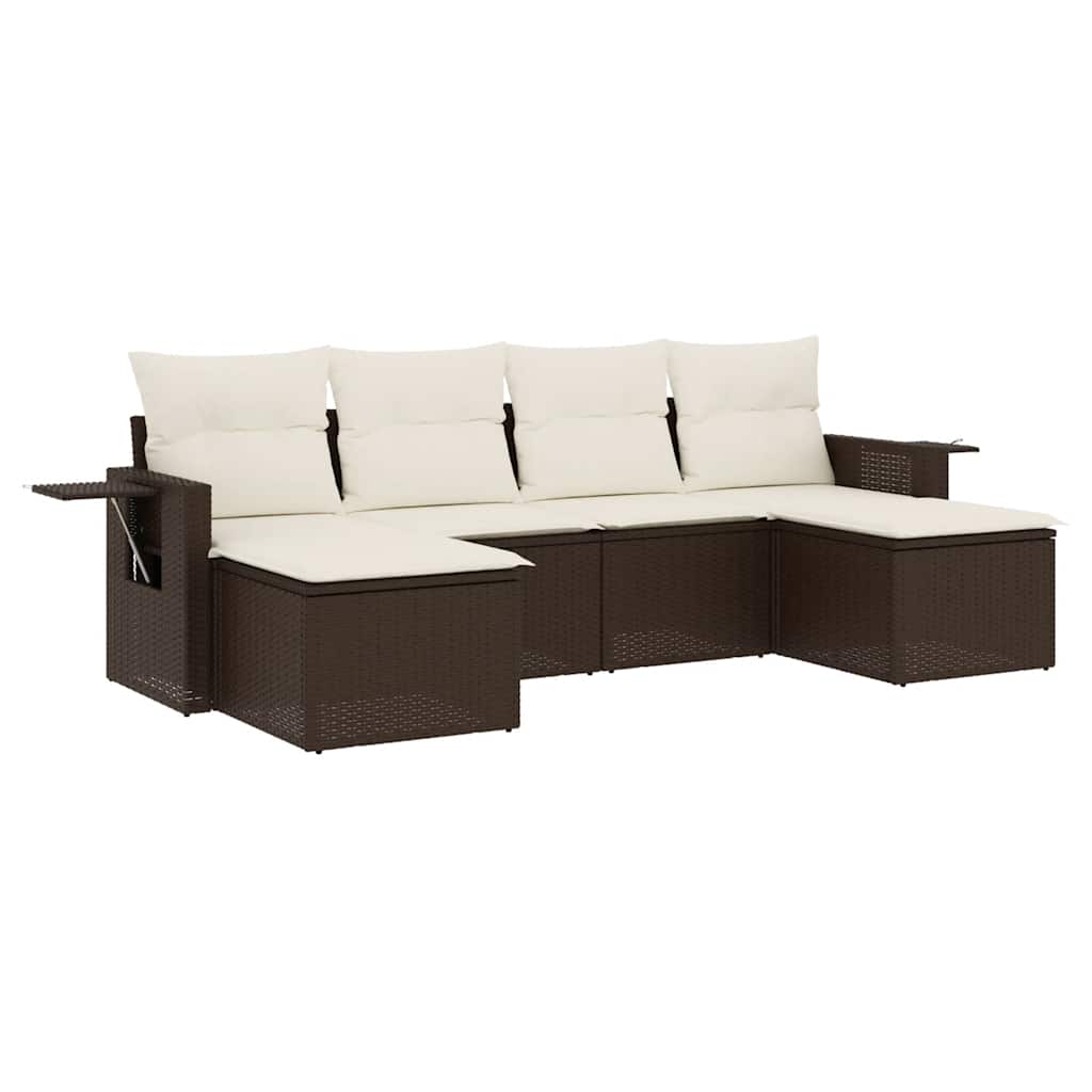 Set Divano da Giardino 6 pz con Cuscini Marrone in Polyrattan - homemem39