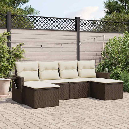 Set Divano da Giardino 6 pz con Cuscini Marrone in Polyrattan - homemem39