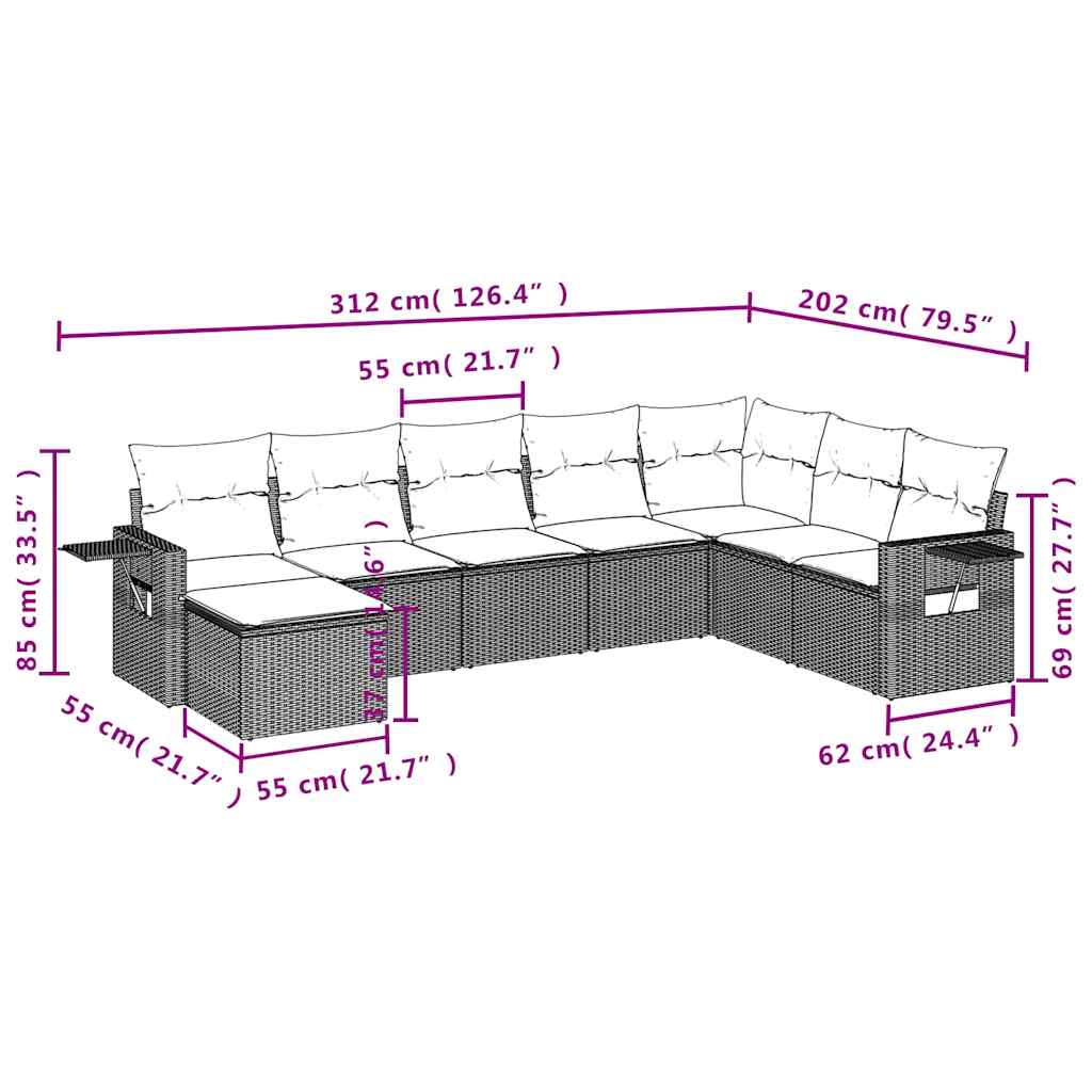 Set Divani da Giardino con Cuscini 8 pz Nero in Polyrattan
