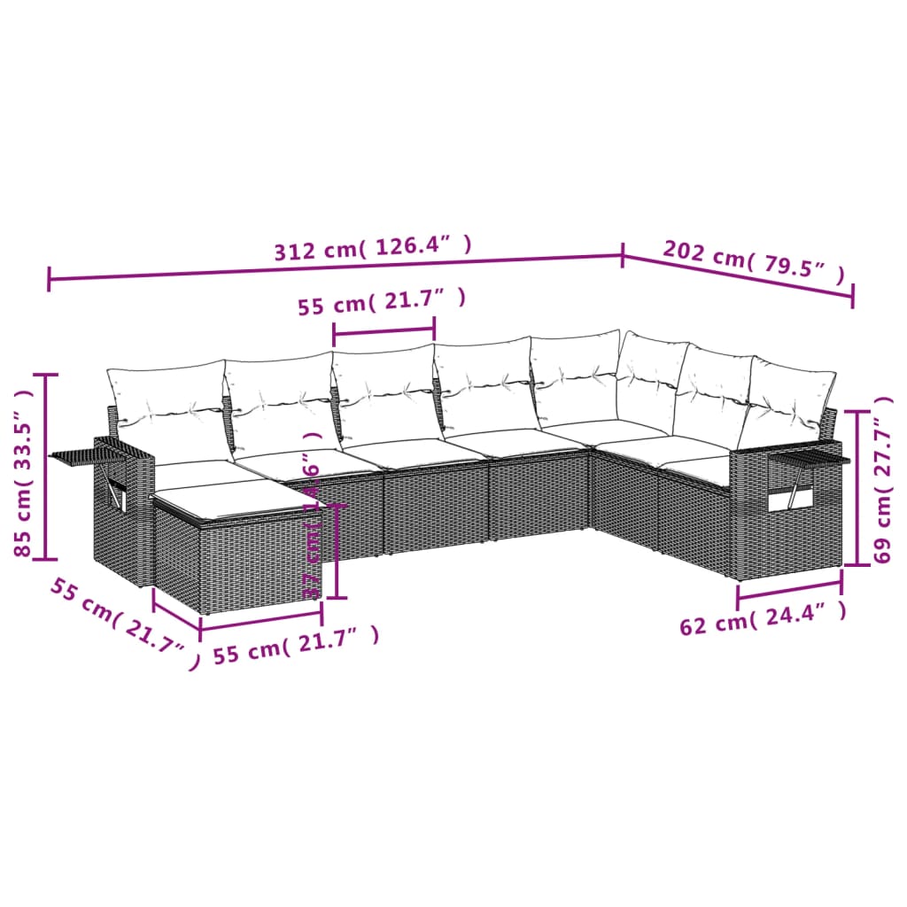 Set Divani da Giardino con Cuscini 8 pz Nero in Polyrattan | homemem39