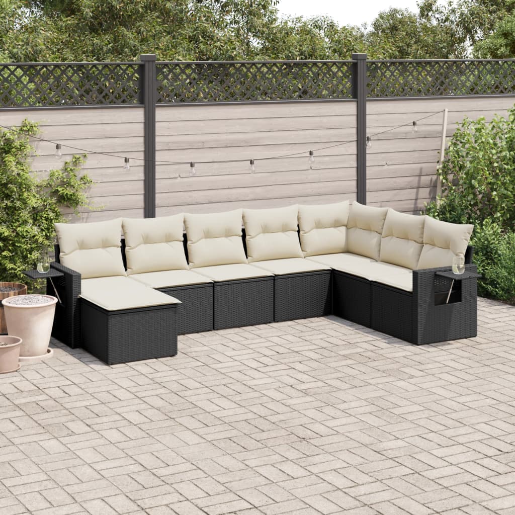 Set Divani da Giardino con Cuscini 8 pz Nero in Polyrattan | homemem39