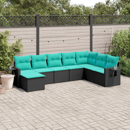 Set Divani da Giardino 8 pz con Cuscini Nero in Polyrattan