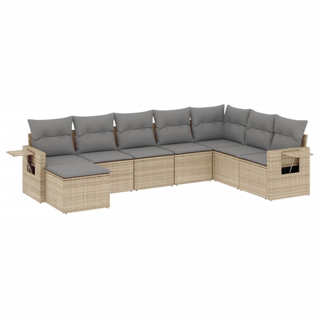 Set Divano da Giardino 8 pz con Cuscini Beige in Polyrattan - homemem39